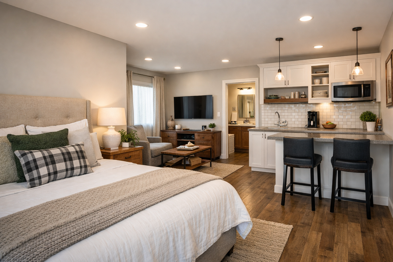 What features make the suite feel private but connected?