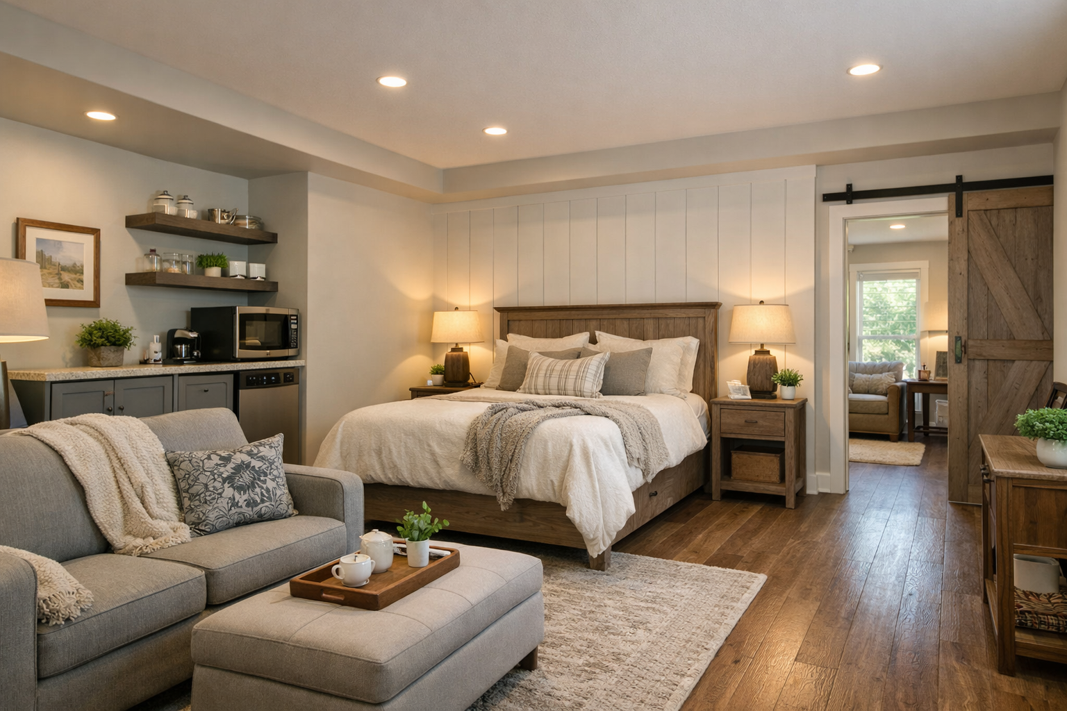 What makes a barndominium with two master suites feel balanced?